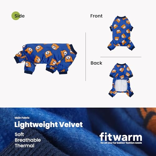Image of Fitwarm Cute Bear Dog Pajamas, Dog Clothes for Small Dogs Boy Girl, Fleece Pet Onesie with Feet, Royal Blue, Brown, XS