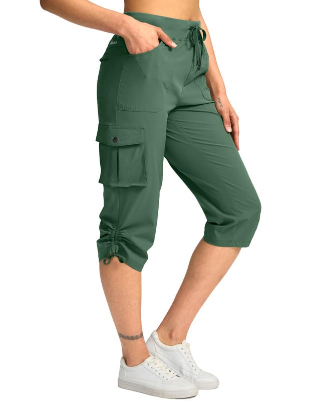 Pudolla Women's Cargo Capri Pants Hiking Travel Casual Capris with 5 Pocket