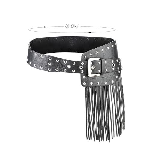 ITODA Punk Tassel Wide Waist Belt Women Fringe Hip Hippie Cover Up Western Gothic Party Nightclub Rave Costume Outfits Band2
