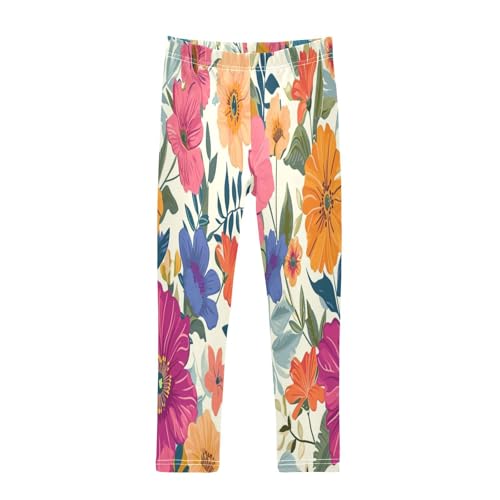 Bolaz Toddler Girls Leggings Printed Yoga Pants Leggings Pink Purple Flower for Kids