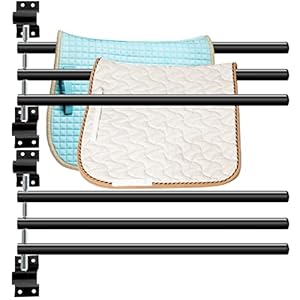 Dunzy 2 Pcs Black Saddle Pad Rack with 3 Bars, Swinging Blanket Bar Bathroom Towel Holder Swivel Towel Rack Wall Mounted Horse Blanket Rack for Saddle Kitchen Door Outdoor