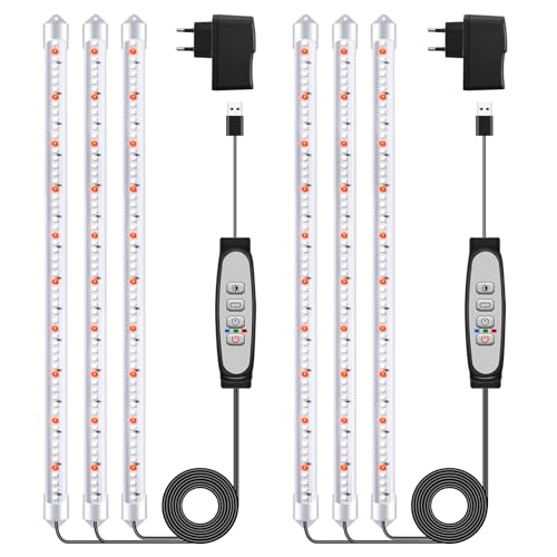 2 strisce luminose per piante, 3 bastoncini, luci per piante da interno, luce solare a spettro completo, con timer automatico On/Off 6/12/18H, 5 gradini regolabili per la coltivazione di piante