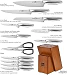 Klaus Meyer Eisen 13 Pièce en acier inoxydable Kitchen Knife Set avec bloc en acier au carbone supérieur, coffre-fort pour vaisselle, 15-17 degrés Angle d'Edge, conception hygiénique, poignées antidérapantes, chefs de démarrage