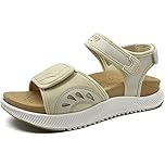 ONCAI Walking Sandals Womens,Arch Support Hiking Sandals with Orthotic Outdoor Footbed for Plantar Fasciitis,Water Athletic Platform Sandalias Mujer with 3 Adjustable Strap Beige Size 5