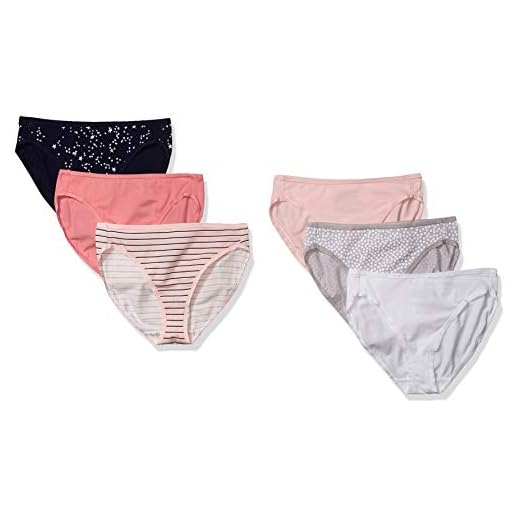 Amazon Essentials 6-Pack Cotton High Cut Bikini Underwear, Stars & Dots, US S (EU S - M)