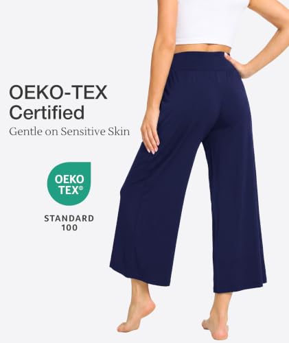 Image of GYS Bamboo Viscose Wide Leg Gaucho Cropped Pants, High Waist Capris Cloud-Soft Pajama Pants with Pockets, Flowy Yoga Pants