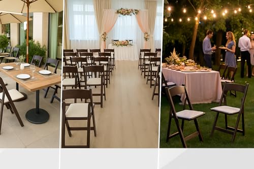 Image of BTEXPERT Resin Folding Chair Vinyl Padded Seat Indoor Outdoor Lightweight Set for Home Event Party Picnic Kitchen Dining Church School Weddings Set of 16 Brown