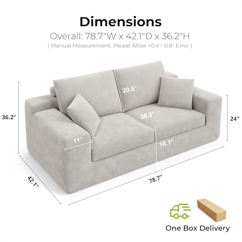 Image of LIKIMIO NovaBlock 78 inch Loveseat Sofa in a Box, Modern Deep Seat Cloud Boneless Couch, No Assembly Required, Upholstered Corduroy Sofa for Living Room, Apartment & Home Office, Greige