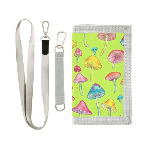 ALAZA Kids Wallets for Boys Girls Toddler Trifold Wallet Children Small Mushrooms Green with Zipper Coin Pocket