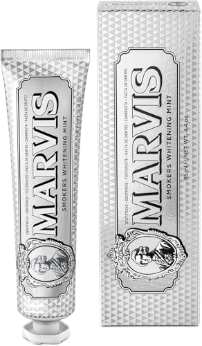 Marvis Pasta de dientes blanqueadora para fumadores, menta, 85 ml, blanqueador dental que elimina la placa, para un blanqueamiento dental natural