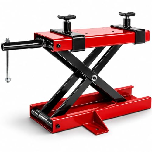Arebos Cric de Moto 500&thinsp;kg Pont &Eacute;l&eacute;vateur pour Motos Plate-Forme &Eacute;l&eacute;vatrice Bloc de Montage | R&eacute;gable de 95-375 mm | Rouge - Noir