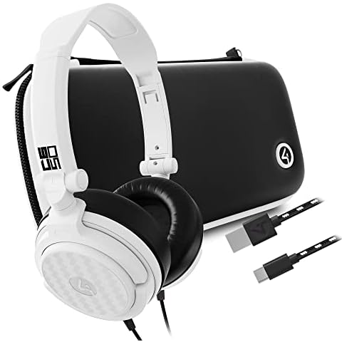 4Gamers Hard Shell Travel Accessory Kit Compatible with Nintendo Switch, Lite & OLED Including Headset and Premium Quality Braided USB-C Charging Cable Cover