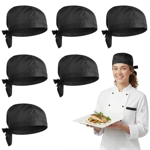 Eulihent Lot de 6 Toque de Cuisinier Ajustable, Chapeaux de Chef Noir, Toque de Chef Cuisinier Extensibles, Bandana Chef Unisexe en Polycoton pour Restaurants, Cuisines,...
