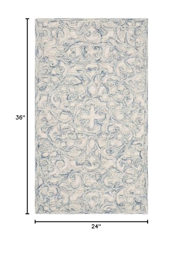 SAFAVIEH Trace Collection Accent Rug - 2' x 3', Blue & Ivory, Handmade Wool, Ideal for High Traffic Areas in Entryway, Living Room, Bedroom (TRC103B)