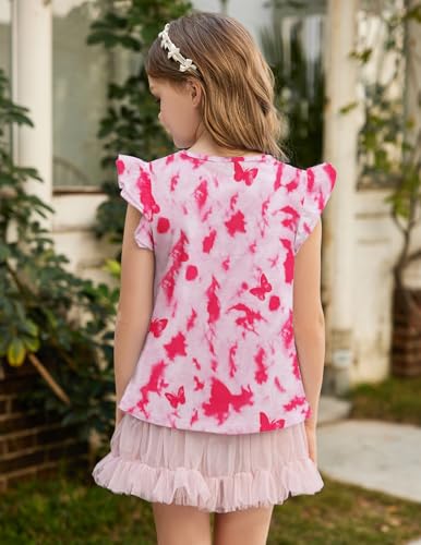 Image of Arshiner Girls Shirts Ruffle Short Sleeve Summer Cute Casual Crewneck Tops Blouse Tee