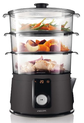 Philips Vaporiere HD9150/91 Vaporiera con infusore di aromi, 3 cestelli, ricettario, 9 Liters, Nero