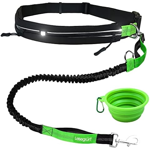 Leisegrün Joggingleine für große Hunde | Freihandleine zum Joggen mit Bauchgurt und Ruckdämpfer | Länge 125 cm bis 175 cm | Farbe: Schwarz Cover