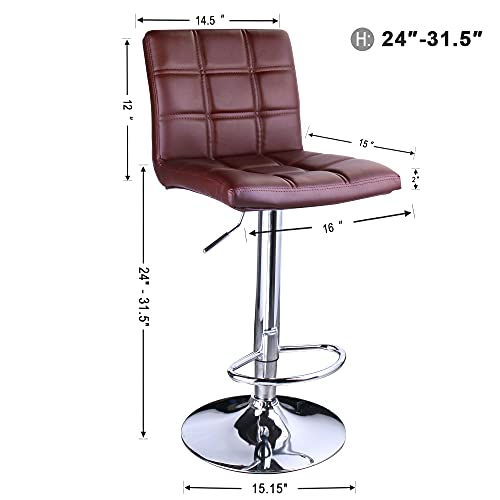 Leopard Adjustable Leather Bar Stools Square Back, Leather Padded with Back, Set of 2 (Brown) - Image 3