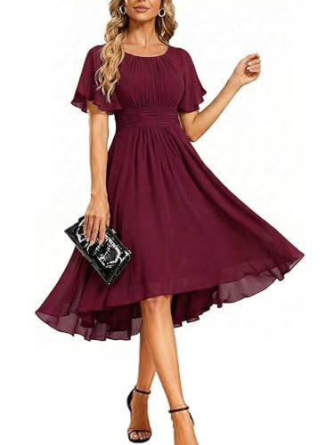 Image of Ever-Pretty Women's Chiffon Crew Neck Empire Waist Wedding Guest Dress Summer Short Sleeve Semi Formal Dresses 02053