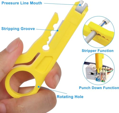 Image of SmartTech Cat7 Crimping Tool kit RJ45 All in One Passthrough Crimper for Cat5 Cat6 Cat7 Includes Ethernet Network Cable Tester with Battery, wire Stripper cutter,30pc Cat6 Connectors & 30pc Boots