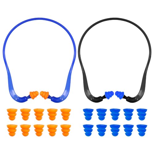 12 Stück Gehörschutz Set, 2 Set Bügelgehörschutz mit 10 Paar Ersatzstöpseln, Hörschutz für Arbeit, Schlaf & Reisen, Komfortabler Gehörschutz Konzert in Schwarz & Blau, 14x14cm