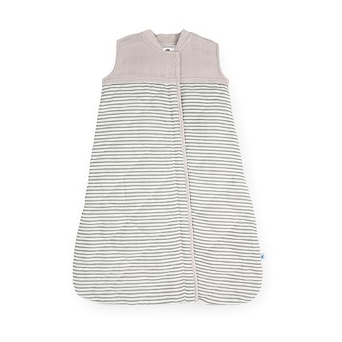 Little Unicorn Cotton Muslin Quilted Sleep Bag | 100% Cotton | Super Soft and Lightweight | Baby | Size Small: 0-6 Months | Machine Washable | 2.6 TOG (Grey Stripe)