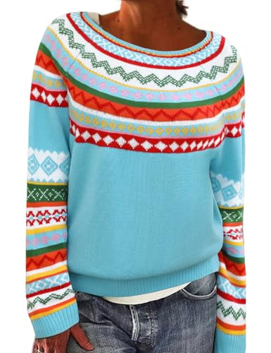 Weihnachtspullover Damen Lang 20 heekpek Norweger Pullover Damen Winter Herbst Rundhals...