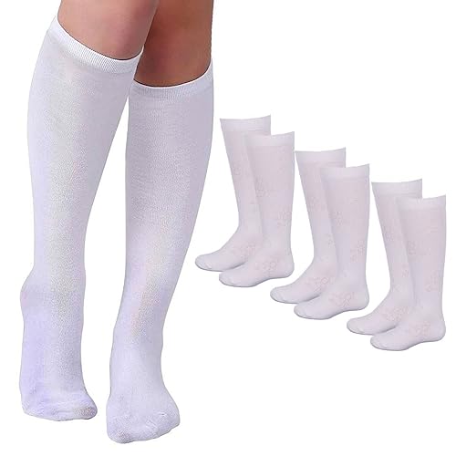 3 Pairs Knee High Socks Uniform School Soccer Tube Toddler Girl White Small 2-3 Toddler Baby Girls Childrens Kids Sox Casual Dress Outdoor Sports Athletic Stocking Boots Comfort Style Calf Long3