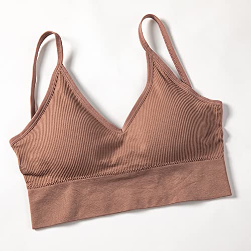 Anmose Sports Bras Tank Top Low Back Sleep Bra Seamless Without Steel Ring V Neck Cami Everyday Backless Bra For Women Coffee-M #TOP6
