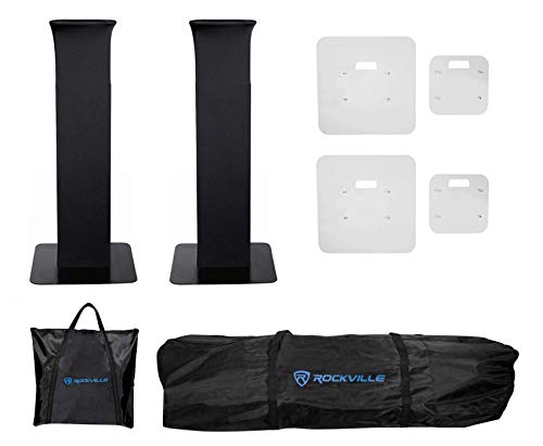 Rockville (2) RTP82B 8 ft Adjustable Black Totem Moving Head Light Stand+Scrim+Bag Bundle with (2) Top+Bottom White Totem Plates to Make RTP32W/RTP82W into White Stands (4 Items)