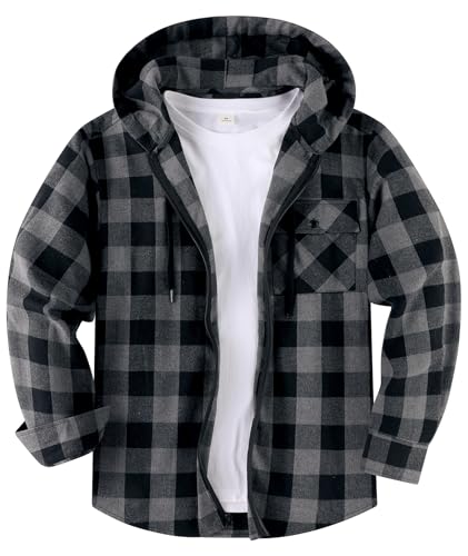 SwissWell Camisas Franela para Hombre Camisas a Cuadros con Capucha Camisa de Manga Larga Chaqueta Camisa de Leñador para Trabajo Senderismo Camping