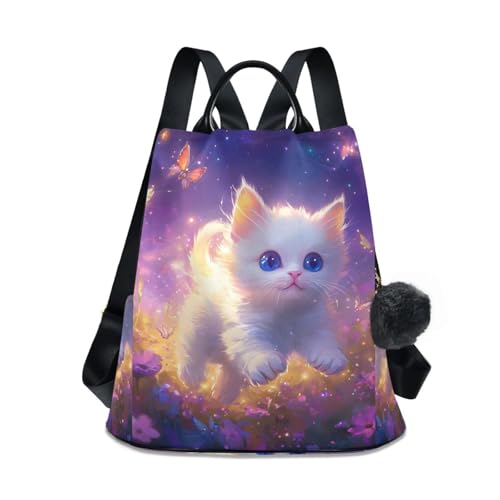Sac à dos avec motif chat et papillon violet antivol pour voyage femme