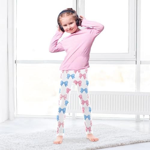 Girls Leggings Blue and Pink Bows Soft Toddler Leggings for Girls Kids Pants Size 4T-10T4
