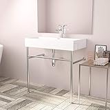 Lordear Bathroom Sink Console Sink With Legs 32 Inch Ceramic White Bathroom Vanity Pedestal Bathroom Freestanding Sinks With Tower Bar Overflow 32'