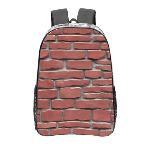 Brick Red Stone Print Work Travel Stadium Events Transparent Backpack PVC Clear Bag Large Side Pockets