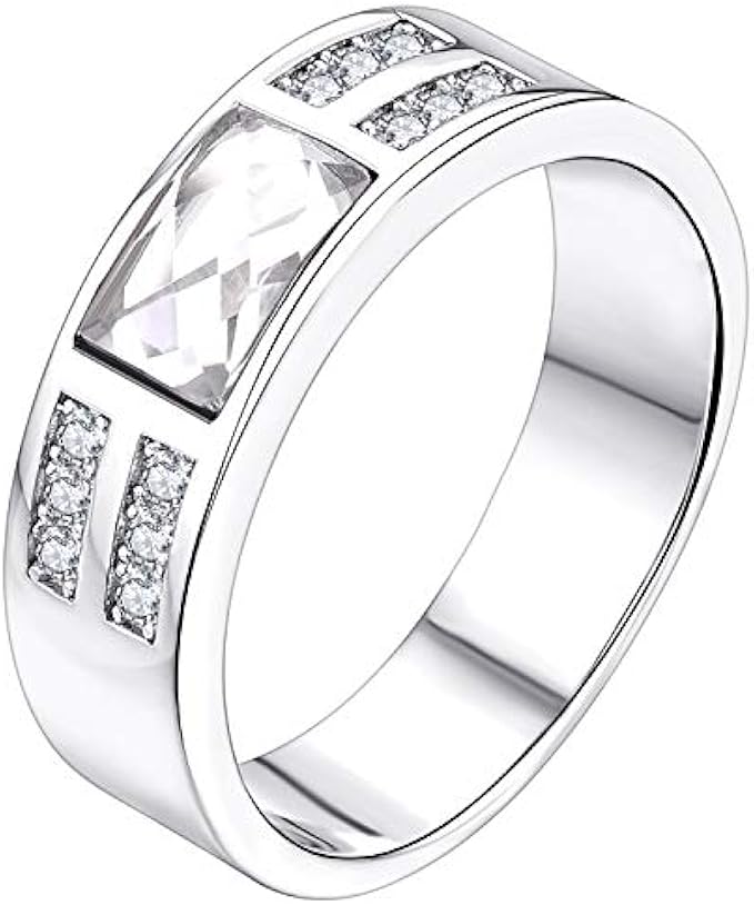 YL Men's Wedding Band Engagement Ring 925 Sterling Silver 5x7.8mm Flat Cut Black Zirconia Ring Anniversary Jewelry