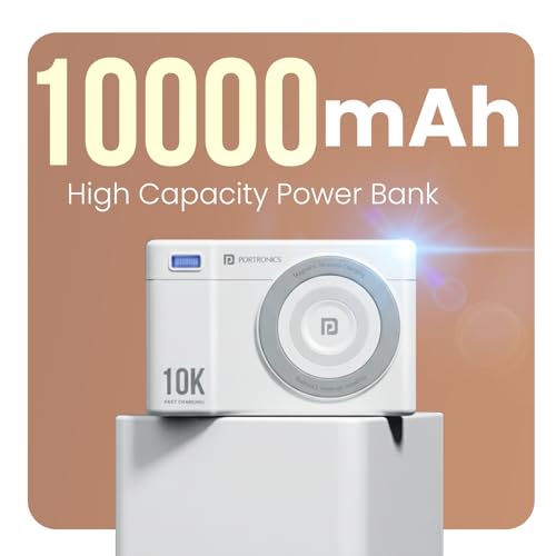 Image of Portronics PowerShutter Air 10K 10000mAh 15W Wireless Magnetic Fast Charging Powerbank, In Built Type Cable,22.5W Type C PD Output,Light Weight,Compatible with iPhone 12 Above,Other Qi Enabled Devices