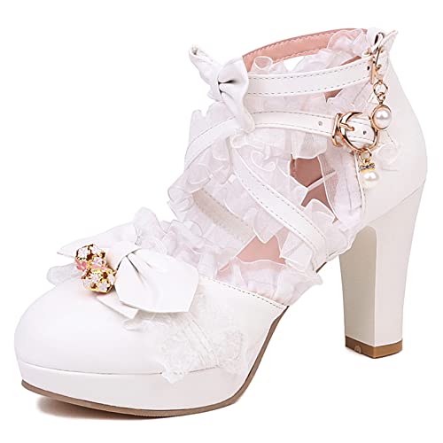 Mary Janes femme talon carré et plateforme Lizoleor blanc taille 39