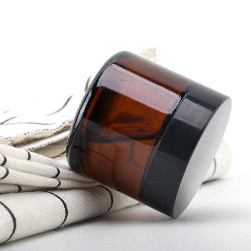 6 Pack, Amber Glass Jars Travel Size, 2 oz, Dark Round Glass Jars with Lids, Empty Cosmetic Lotion Container, Small Mini Jar for Beauty4