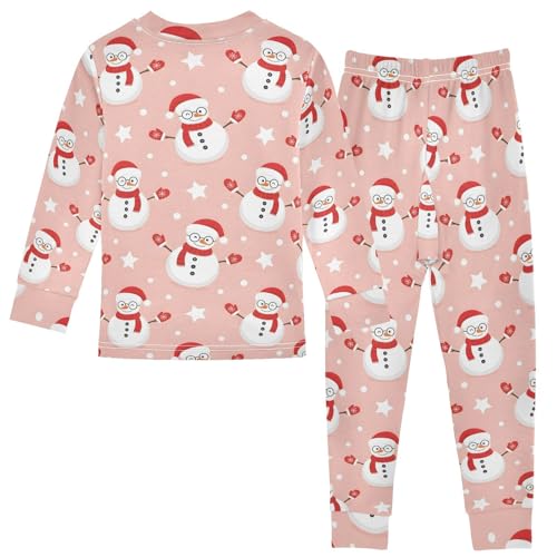 Pajama Sets Long Sleeve Snowman Pattern with Red Hearts Soft Comfy Sleepwear 2 Piece PJS 3-8T3