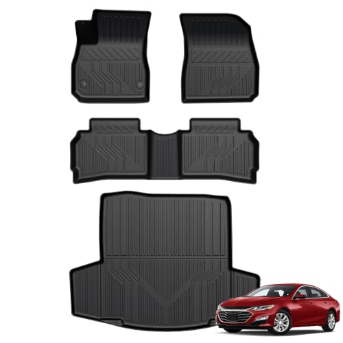 Image of Floor Mats for 2016-2025 Chevy Malibu Accessories | Full-Coverage Set with Cargo Liner, Odorless & Durable, All-Weather Protection, 3D Laser Fit, Easy to Spray Clean