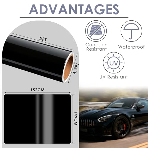 Image of Car Wrap Vinyl, 5ft x 4.9ft Gloss Black Vinyl Wrap for Cars Body Protection, Scratch Resistance with Air Release Technology (Gloss Black)