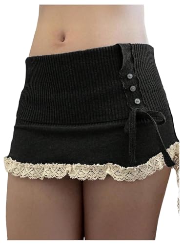 Milumia Women's Y2k Ribbed Knit Mini Skirt Lace...