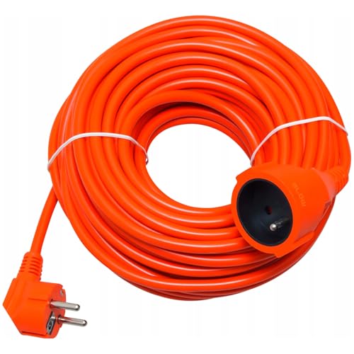 Elektrische Verlängerung 50 m für Außenbereich mit Erdung Blow PR-160 Kabel 3x1 5 mm gesicherte Steckverbindung abgewinkelte Steckdose orange für Garten Baustelle Garage elektrische Werkzeuge lange