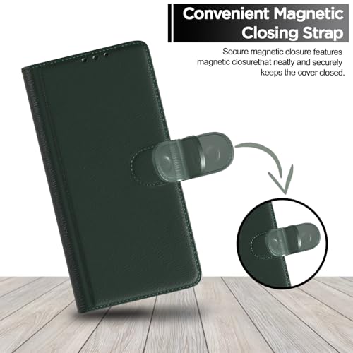 Image of Pikkme Flip Cover for Redmi 13C 5G | Leather Finish | Shockproof with Card Pockets & Wallet Stand | Ultimate Protection Case (Green)