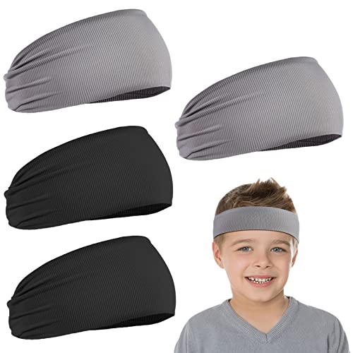 Civaner 4 Pieces Kids Sports Headbands Athletic Sweatbands Headband Wicking Elastic Hairband For Girls And Boys Toddler Children (Black, Light Grey) #TOP13