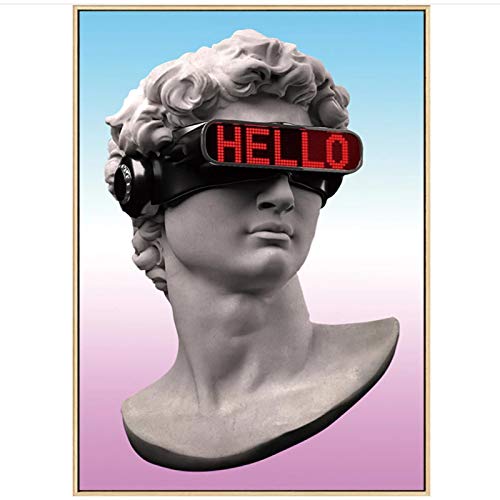 David Skulptur mit Vr Brille Kunst Leinwand Poster und Drucke Zusammenfassung David Leinwand Gemälde Wanddekor Bilder -50x70 cm ohne Rahmen