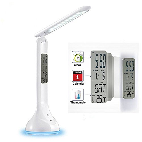 Lámpara de Mesa, VSOAIR Touch Control Dimmable Lámpara de Cabecera con Calendario/Despertador/Temperatura 3 Niveles de Brillo y 7 Colores Atmósfera Lámpara