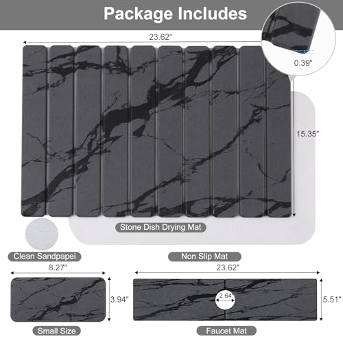 3 PCS Large Stone Dish Drying Mat for Kitchen Counter, Quick Dry Diatomaceous Earth Mat with Sink Faucet Pad, Marble Water Absorbing Stone Drying Mats for Dishes, Bottles and Cups by BSSN - Image 2