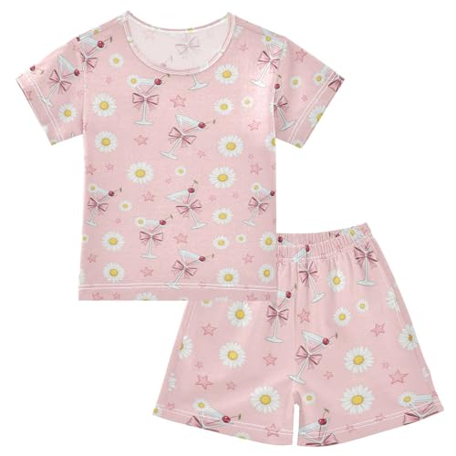 Pajama Short Sets Glasses White Flowers Soft Cotton Summer Sleepwear 2 Piece PJS Size 5-14T